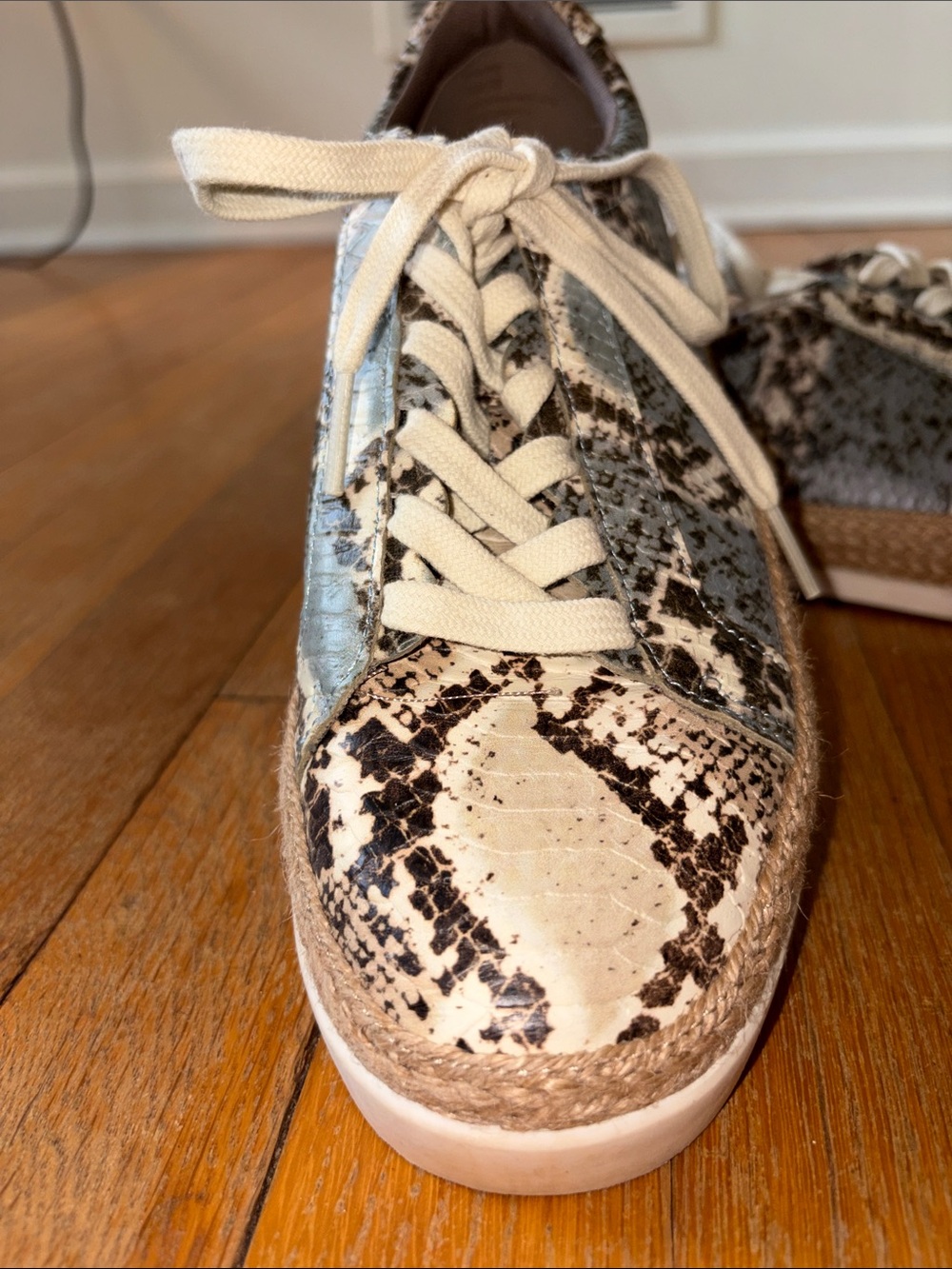 Crown Vintage Snake-Print Low Top Sneakers in Beige, Black and Gray